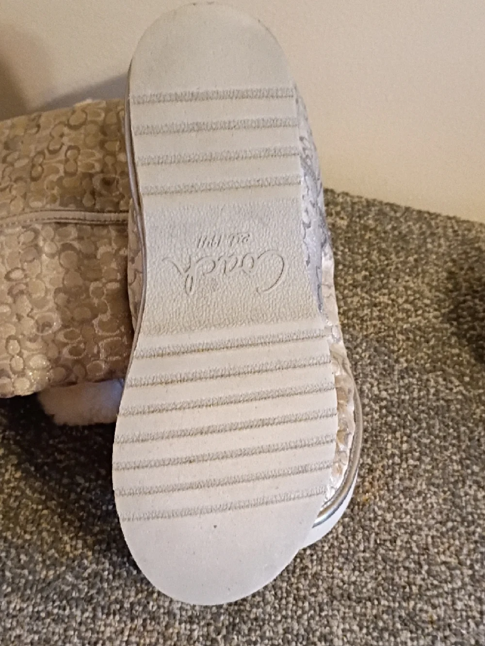 Coach metallic  Silver Patterned Shearling-Lined Boots Size 8